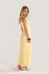 Davina Knit Yellow High-Neck Halter Dress
