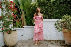 Jenna Drop Shoulder Pink Floral Maxi Dress