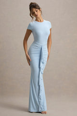 Vincenza | Powder Blue Short-Sleeve Gathered Maxi Dress