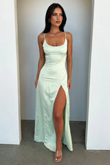 Violetta Scoop Neck Satin Maxi Dress - Sage