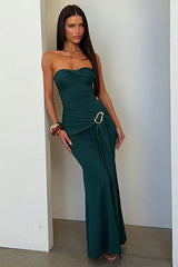 Monique Strapless Wrap Maxi Dress - Emerald
