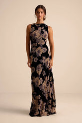 Ramonda Black Velvet Burnout Sleeveless Maxi Dress