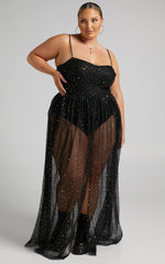Stunning View Maxi Dress - Bodice Sheer Dress In Black Mesh