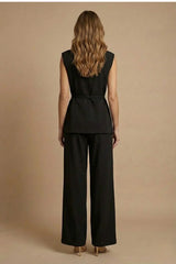Women’S Elegant Two-Piece Set – Sleeveless Structured Top And Wide-Leg Trousers For Formal And Smart Occasions