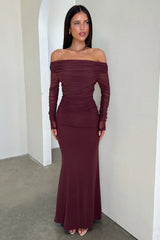 Rowan Long Sleeve Mesh Maxi Dress - Brown