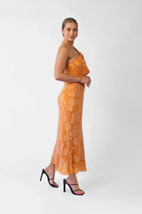 Taylah Orange One Shoulder Midi Cocktail Dress
