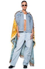 Virginia Beach Tapestry Denim Poncho