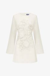 Suzanne Appliqué Bell Sleeve Mini Dress - Snow