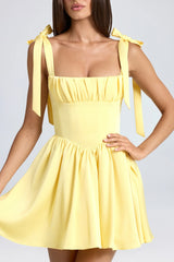 Draped Corset Mini Dress In Lemon Sherbet