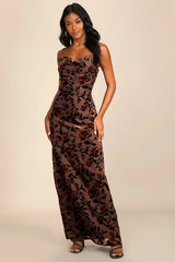 Romance in the Making Plum Purple Floral Print Velvet Maxi Dress