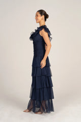 Adele Navy Tiered Dress With Ruffle Straps