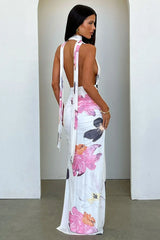 Aven Halter Neck Maxi Dress - White Floral