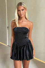 Beauty Strapless Satin Dress - Black