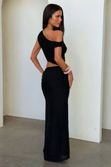 Tayissa Cut Out Mesh Maxi Dress - Black