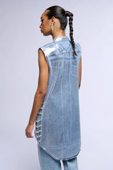 Vegas Rhinestone Trim Metallic Denim Vest