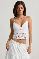 Cutwork Backless Cotton-Poplin Camisole Top In White
