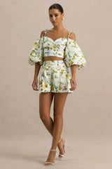 Pixel | White Botanical Print Shorts