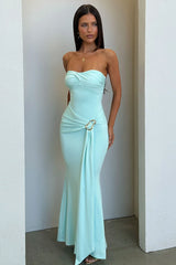 Monique Strapless Wrap Maxi Dress - Aqua