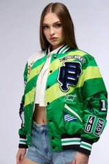 First Row Seat Color Block Bomber Jacket In Green