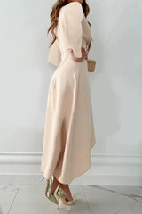 Elegant V-Neck Sheath Midi Dress With Slit Design