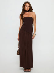 Odela Strapless Drop Waist Maxi Dress Chocolate