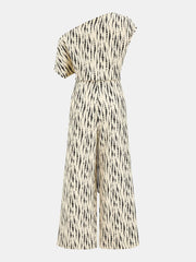 Abstract Dot Print One-Shoulder Jumpsuit