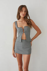 Olive Button Up Gingham Top