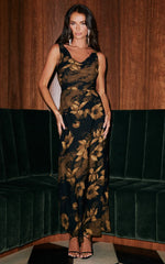 Dara Midi Dress Low Neck Sleeveless Slip Dress In Amber Floral Print