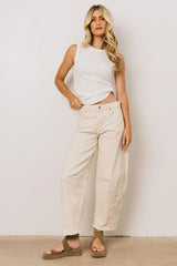 Allison Striped Barrel Jeans In Tan Final Sale