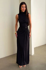 Amaris Mock Neck Maxi Dress - Black