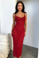 Destiny Midi Dress - Red
