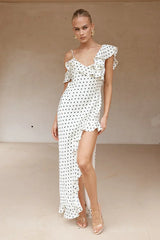 Karlita Maxi Dress - White Polka