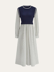 2 In 1 Cable-Knit Paneled Striped Midi Dress