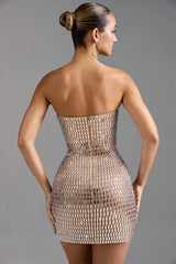 Embellished Bandeau Mini Dress In Almond