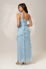Giselle One Shoulder Blue Ruffle Cocktail Dress