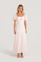 Felicia Soft Pink Puff Sleeve Maxi Dress