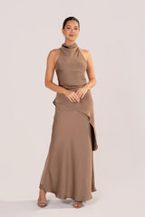 Petrea Satin Asymmetrical Halter Top & Skirt Set