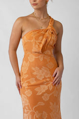 Taylah Orange One Shoulder Midi Cocktail Dress
