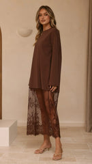 Kailey Lace Maxi Dress - Brown