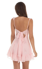 Chiffon Rose Ruffle Strap Dress In Pink