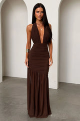 Kova Halter Neck Maxi Dress - Brown