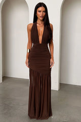 Kova Halter Neck Maxi Dress - Brown