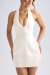 Halterneck Structured Tulip Mini Dress In Ivory