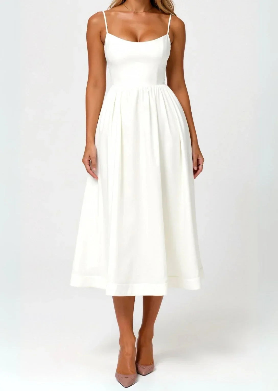 Wedding Guest Dress, Elegant Corset Midi Dress for Women - White, Light Blue, Pink, Purple