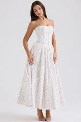 White Posy Print Cotton Maxi Sundress