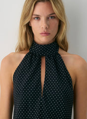 Polka-Dot Chiffon Halterneck Micro Dress