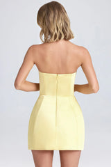 Bandeau Structured Tulip Mini Dress In Lemon Sherbet