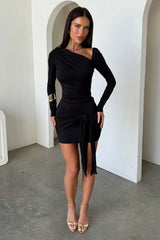 Mabel Long Sleeve Wrap Mini Dress - Black