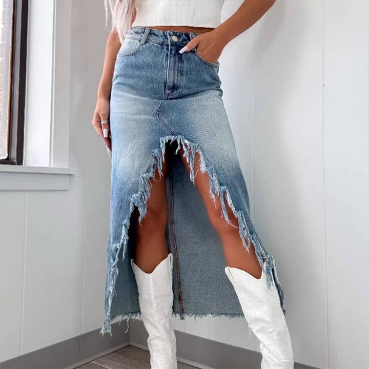 High Waist Irregular To Make Old Washed Skirt