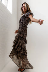 James Ruffle Maxi Dress In Grey